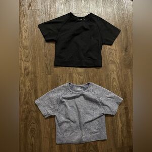 Gray and Black Cropped Workout Tops